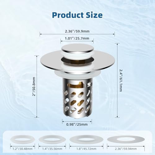 3-Pack All-Metal Bathroom Sink Stopper, Pop Up Sink Drain Strainer, Chrome