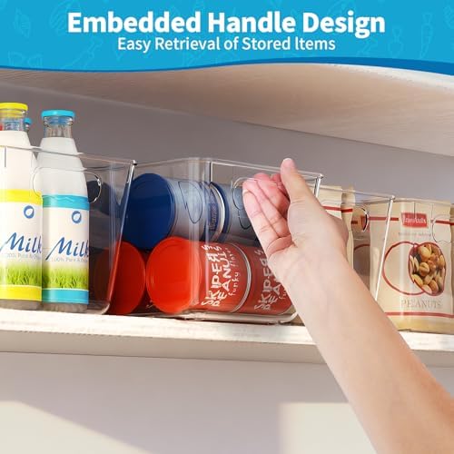 Clear Fridge Organizer Bins with Handles, 4 Pack Large 11.5×7.5×6 Inch