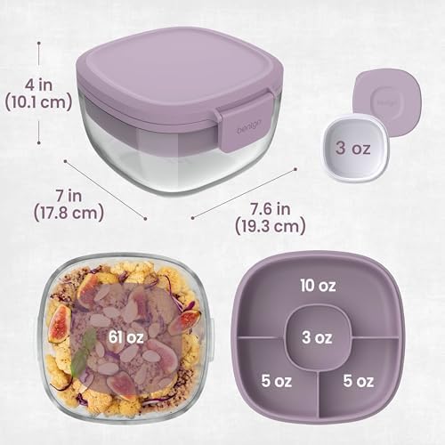 Glass Salad Container with Airtight Lid & Leak-Proof Sauce Cup