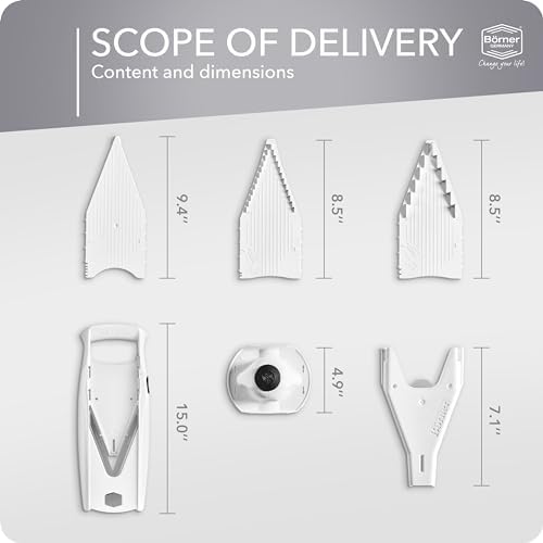 Börner Mandoline Slicer V5 (Starter Set) • Vegetable V-Slicer for Slices, Sticks & Dices in Various Sizes • With Stainless Steel V-Blade • Adjustable Kitchen Slicer • Color: White - Image 7