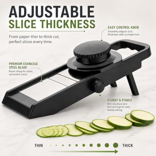 Adjustable Vegetable Slicer for Kitchen | Manual Mandoline Slicer with Stainless Steel Blade | Potato Onion Carrot Cucumber Slicer - Image 5