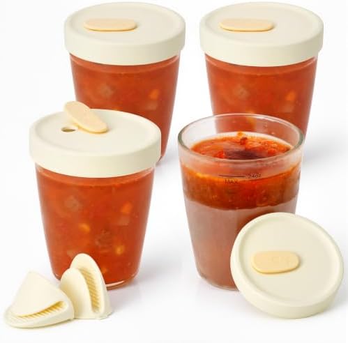 24 oz Glass Soup Freezer Containers with Vented Silicone Lids,4 Pack