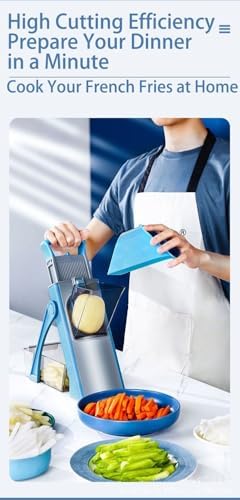 New Upgrade Safe Mandoline Slicer Plus, Biger Size, Adjustable Vegetable Food Chopper Potato Fries Cutter, Detachable Blade, Kitchen Chopping Artifact with Container. Blue - Image 4