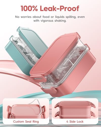 Adults Bento Box with Thermo Bag, 74oz Capacity 3 Stackable, Pink