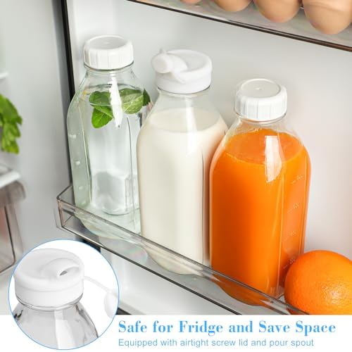 2 Pack 32 Oz Glass Milk Bottles with Airtight Lids & 2 Caps