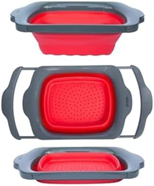 Red Collapsible Silicone Over-Sink Colander – 6 Qt – Extendable