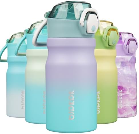 BJPKPK 14 oz Insulated Water Bottle, Straw, Handle, Stainless Steel Flask by BJPKPK
