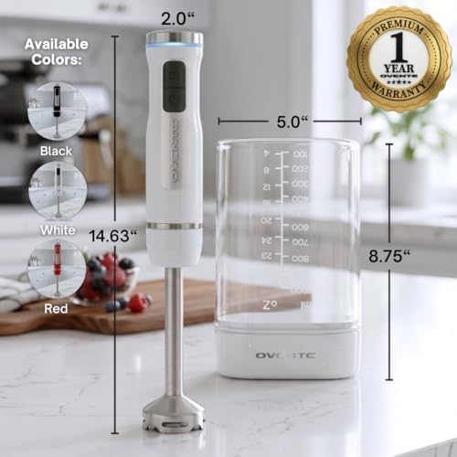 OVENTE Cordless Hand Blender, Rechargeable with 8 Mixing Speed White HR781W - Image 5