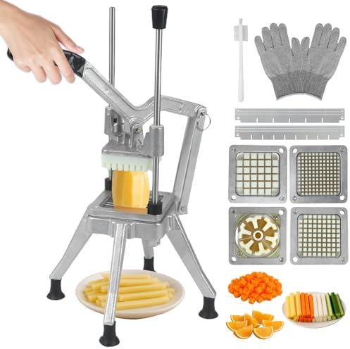 Commercial Vegetable Chopper, Heavy Duty Professional Fruit Dicer with 1/4" Replacement Blade, Stainless Steel French Fry Cutter, Fruit Slicer for Tomato Peppers Potato Mushroom
