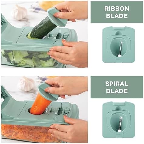 ook with Color Vegetable Chopper - Multifunctional 11 in 1 Vegetable Chopper with Container - Food Chopper to Dice, Chop, Slice, Julienne and Spiralize, Sage - Image 5