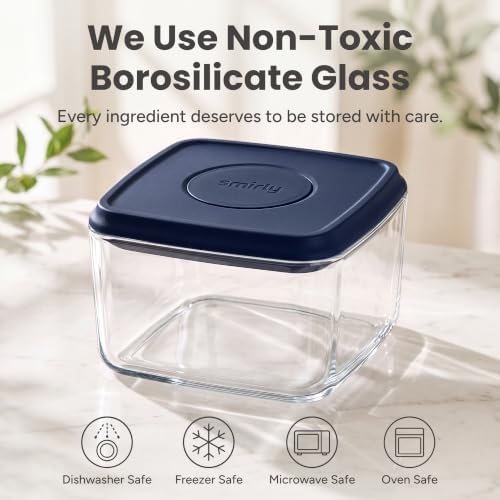 Glass Airtight Food Storage Containers with Pop Lids - Blue