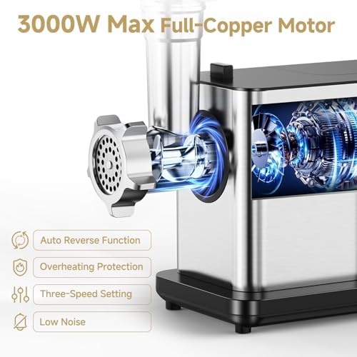 Electric Meat Grinder w/ 3 Speed Touch Screen Control, 3000W Max