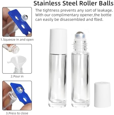 10ml Glass Essential Oil Roller Bottle, 24PCS Clear Essential Oil Roller Bottles with Stainless Steel Rollers - Refillable, Leak-Proof Design, Suitable for Travel and DIY Skincare Products. - Image 3