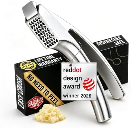 Gourmet Easy Garlic Press Lifetime Replace, No Need to Peel, Coarse Mince by GourmetEasy