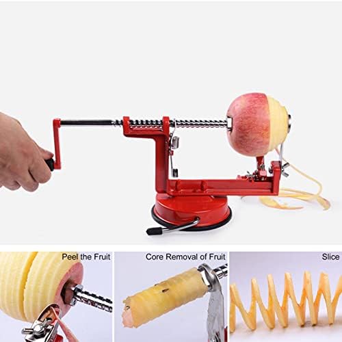 Apple Peeler, Slicer Corer Potato Peelers 3 In 1, Hand Cranking Potato Peeler for Kitchen Restaurant Big Red Sucker Pull Rod