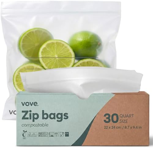 Compostable Quart Zip Bags 30 Count, Plant-Based, Home Compostable