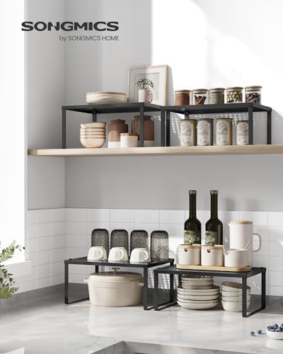 Set of 2 Metal Spice Racks, Stackable Expandable Shelf Risers
