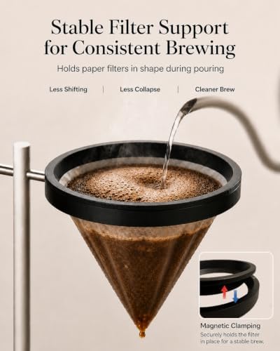 Pour Over Coffee Stand, Dripper-Free Coffee Maker with Magnetic Ring Design, Wooden Base Coffee Brewing Set, Includes Filter Paper, for Pour Over Coffee Lovers