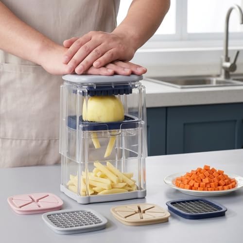 1PCS Vegetable Chopper Dicer + 1PCS Cleaning Brush, Stainless Steel Blade Food Dicer Cutter for Potato Onion Carrot, Manual Kitchen Chopper - Image 3