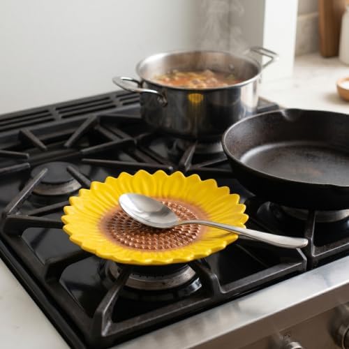 Ceramic Garlic Grater Plate & Spoon Rest, Sunflower Kitchen Decor