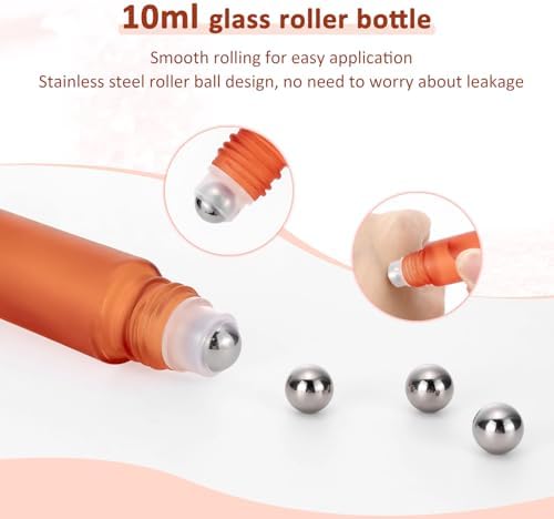 Kesell Glass Roll on Bottle, 10ml Essential Oil Roller, Pack of 10, Orange - Image 4