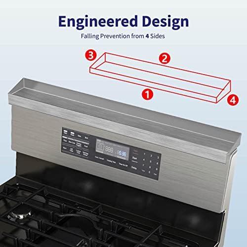 Stove Top Magnetic Shelf for Kitchen Organization, 30" Magnetic Spice Rack Over the Stove, 4" Deep Spice Organizer With Border All Around, Brushed Stainless, Silver