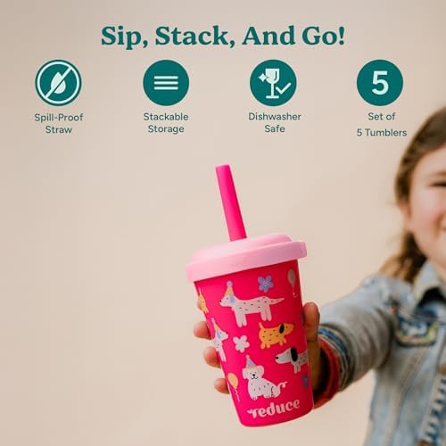 GoGo's Kids 5-Pack 12oz Tumbler Cups with Lids & Spill-Proof Straws