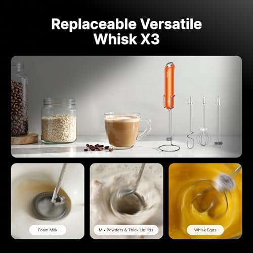 InstaWhisk Milk Frother with Variable Speed, Rechargeable Coffee Frother Wand with Detachable Double Whisk, Handheld Electric Stirrer for Latte, Cappuccino, Matcha, Almond Milk, Protein, Orange - Image 4