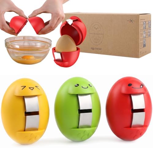Egg Cracker, Silicone Egg Shell Opener, Cute Egg Shaped Design, Opens Eggs with Ease, A Little Happiness Boost for Your Kitchen (3, Mixed Colors) by PowCube