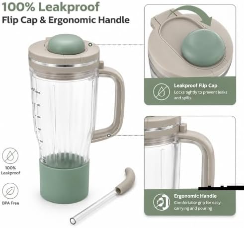 26oz Replacement Travel Tumbler and Leakproof Lid with Silicone Ring for Ninja BlendBoss Blender Jar Accessories (Stone Mint) - Image 3