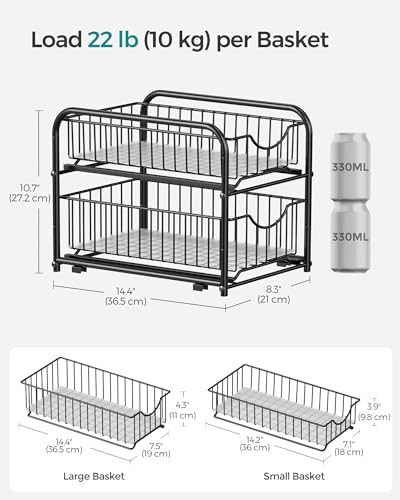 2-Tier Under Sink Pull Out Organizer, Kitchen Bathroom Spice Rack