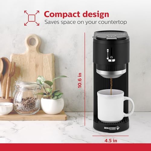 Holstein Housewares 2-in-1 Single Serve Coffee Maker, Dual Brew, Compatible with K-Cup Pods & Ground Coffee, Reusable Filter Included, Compact Drip Coffee Machine, 14oz Tank, Fits Most Cups - Black - Image 6