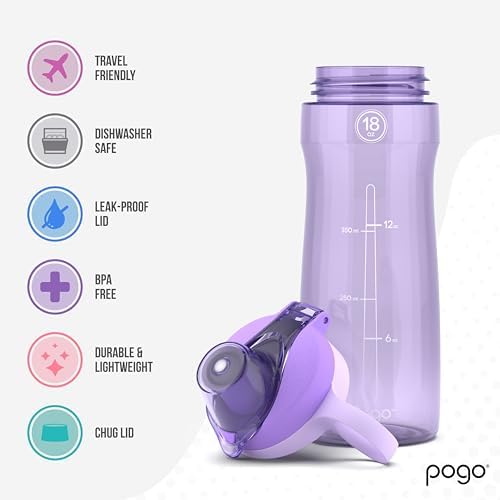 Pogo 18oz Plastic Water Bottle with Chug Lid and Carry Loop, Lilac - Image 3
