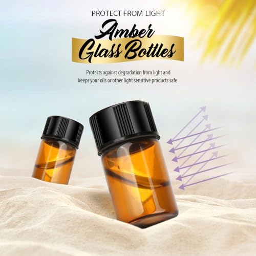 Teenitor 100Packs Essential Oil Bottles, Amber Glass Bottle, Essential Oil Bottle 2Ml Bottles, Small Oil Vial Sample Bottles 2ML 0.068OZ - Image 2