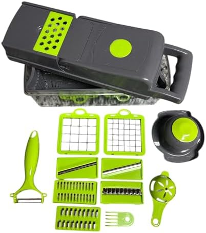 Vegetable Chopper, Pro Onion Chopper, 14 in 1Multifunctional Food Chopper, Kitchen Vegetable Slicer Dicer Cutter,Veggie Chopper With 8 Blades,Carrot and Garlic With Container (Gray) (Gray) - Image 2