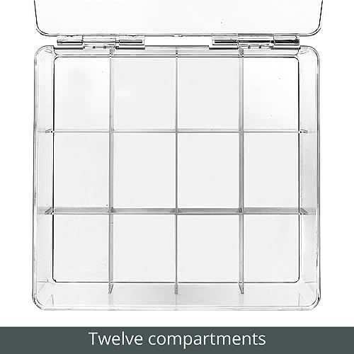 Plastic Kitchen Organiser — Practical Storage Box with 12 Compartments and Hinged Lid — Pantry Storage Box with Lid for Tea, Coffee, Spices and Other Foodstuffs — Clear