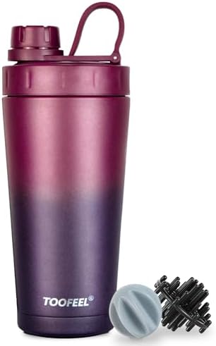 TOOFEEL Stainless Steel Shaker Bottle - 20 oz Double Walled Insulated Protein Shaker Cup, Keeps Cold/Hot for Gym Workout by Tofeelthebeautyoflife