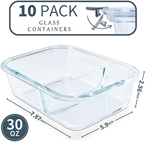 10 Packs 30oz Glass Meal Prep Containers 2 Compartments