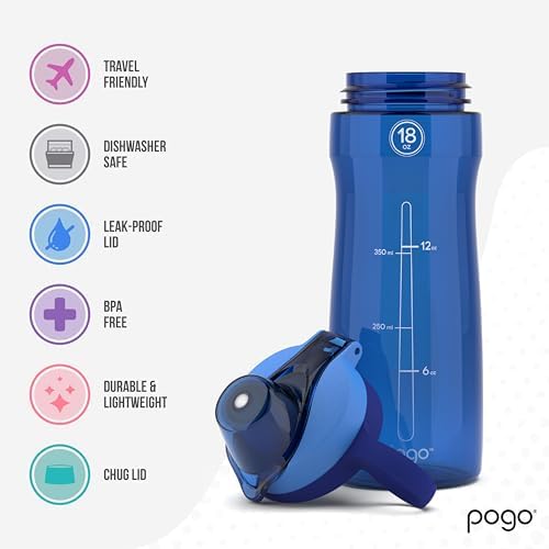 Pogo BPA-Free Tritan Plastic Water Bottle with Chug Lid, 18 Oz, Blue - Image 5