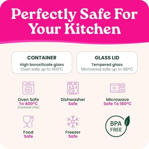 6 Pack Non-Toxic Glass Storage Containers with Glass Lids –27 Oz Borosilicate Glass Meal Prep Containers for Lunch, Airtight Food Storage