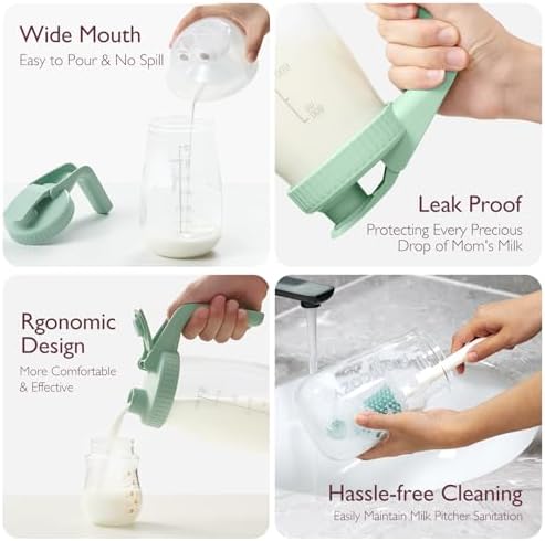 Breast Milk Pitcher, Glass Storage Container Wide Mouth, 32oz Green