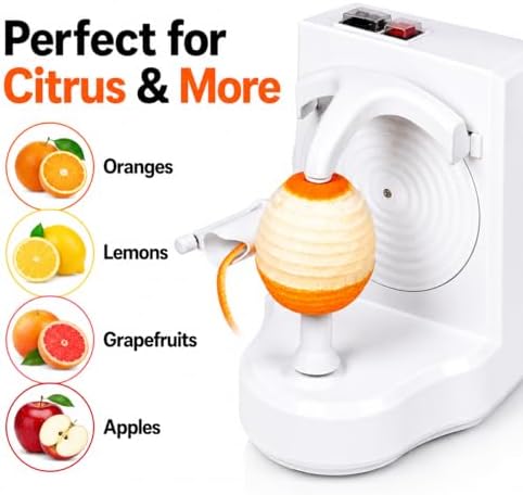 Electric Orange Peeler Automatic Fruit and Vegetable Peeler Machine, Peels Apples, Potatoes, Citrus, Stainless Steel Blade, Compact White (White)