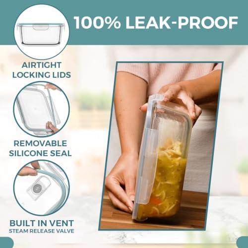 10 Cups/ 80 Oz 4 Pc (Set of 2) Glass Food Storage Containers with Airtight Locking Lids-For Storing & Serving Food. BPA Free & Leak Proof - Microwave, Dishwasher, Fridge, Freezer and Oven Safe
