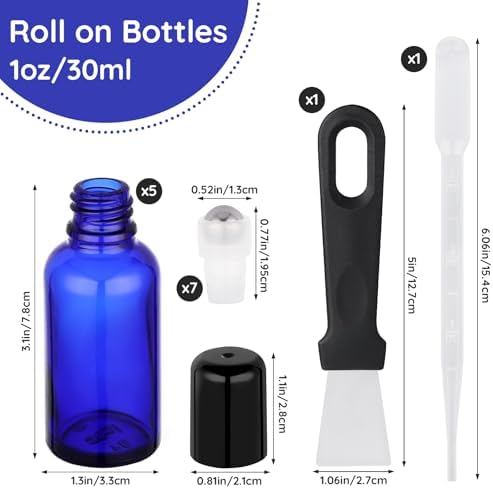 Segbeauty 1oz Glass Essential Oil Roller Bottles Rollerball Applicator, 5pcs 30ml Roll On Bottles, Refillable Anointing Oil Bottle, Blue Perfume Bottle Empty, Travel Size Containers for Oils Liquids - Image 3