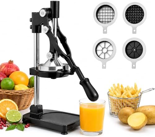 2-in-1 Heavy Duty Cast Iron Manual Juicer & Vegetable Chopper — Hand Press Citrus Squeezer & Food Dicer with Interchangeable Blades, No Electricity, Easy Clean, Fresh Juice & Meal Prep in Seconds