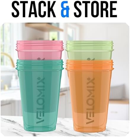 VELOMIX 4 Pack 20oz Protein Shaker Bottle for Protein Mixes, Blush Wave - Image 6