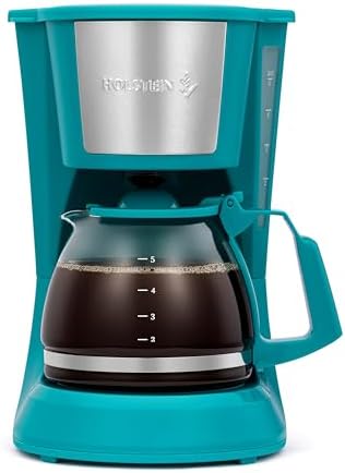 Holstein Housewares 5 Cup Drip Coffee Maker – Compact and User-Friendly with Auto Pause & Serve, Reusable Filter & Glass Carafe, Office & Dorm Use, Teal by HolsteinHousewares