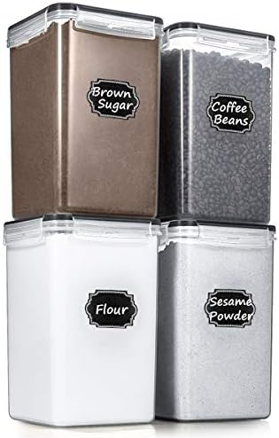 Flour Sugar Storage Containers 6.5L, 4 PCS, Black