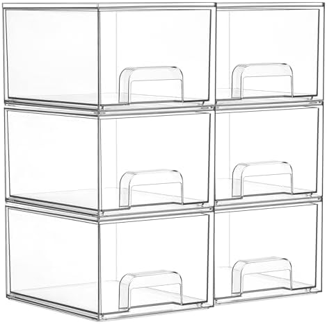 6 Pack Small Clear Stackable Storage Drawers for Desk, Countertop