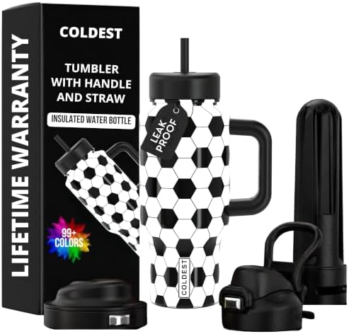 Coldest Tumbler with Handle & Coffee Lid - 100% Spill Proof Tumbler (3 Lids) - Stainless Steel Insulated Leakproof Tumblers for Women & Men - Cup Holder Friendly - 24 oz (Pursuit of Winning) by Coldest
